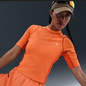 Nike ACG Orange Waffle Knit Short Sleeve Top - Women's Size L